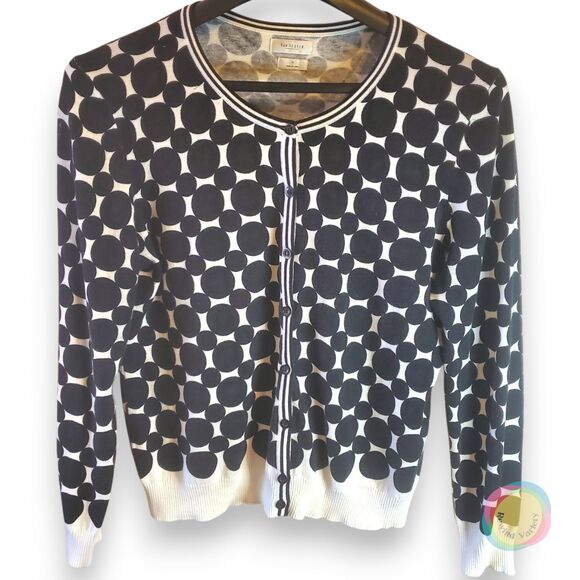 Van Heusen Cardigan Womens XL Polka Dot Disney Bounding Hidden Mickey Preppy - Picture 1 of 11